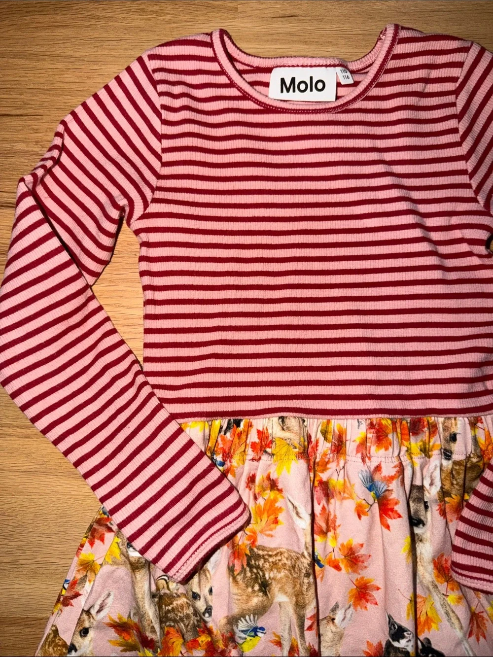 Molo Organic mixed fabric Pink/Red Striped Long-Sleeve Dress Girls sz 110/116